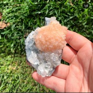 Apophyllite and zeolite/peach pink stilbite crystal cluster